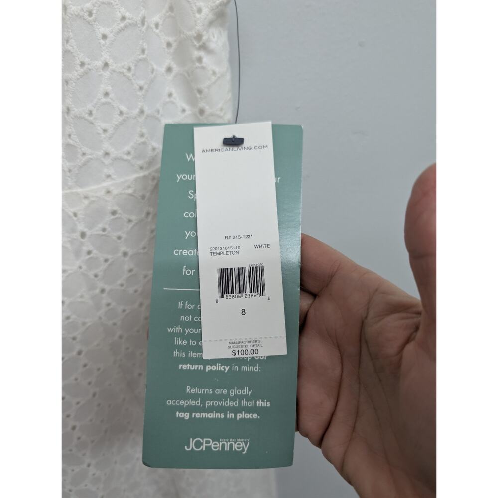 NEW American Living White Cotton Eyelet Lined Fit and Flare Dress Size 8 - Picture 4 of 11